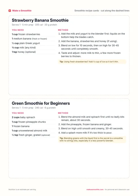 Smoothie recipe cards